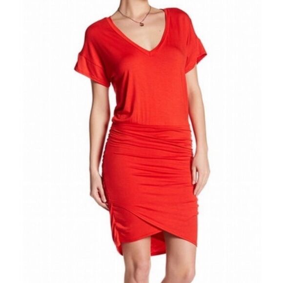The Vanity Room Cherry V-Neck Ruched Dress Size S - Picture 1 of 6